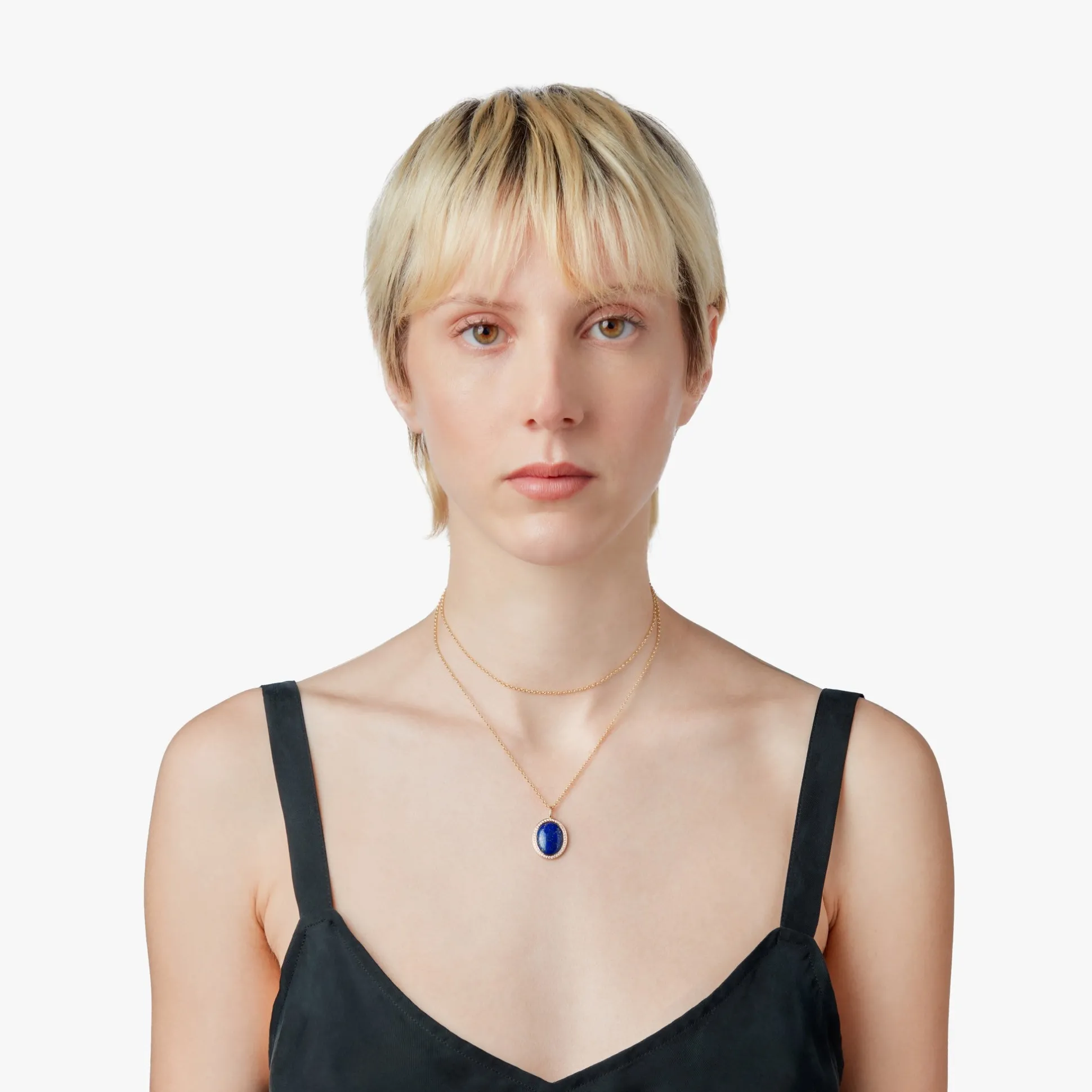 Diamond Pave Lapis Pendant Necklace