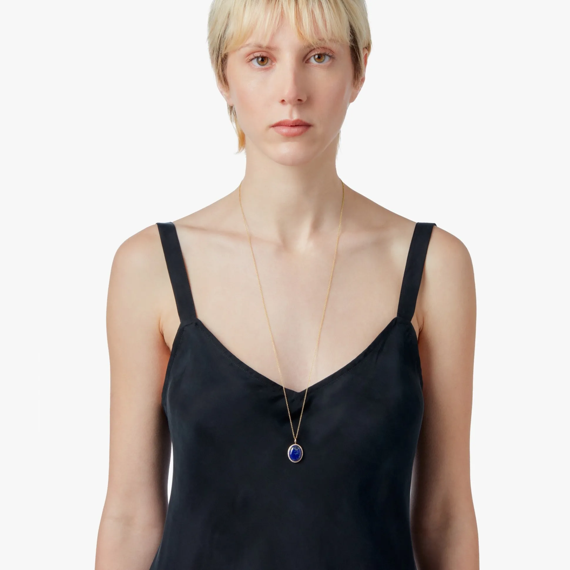 Diamond Pave Lapis Pendant Necklace