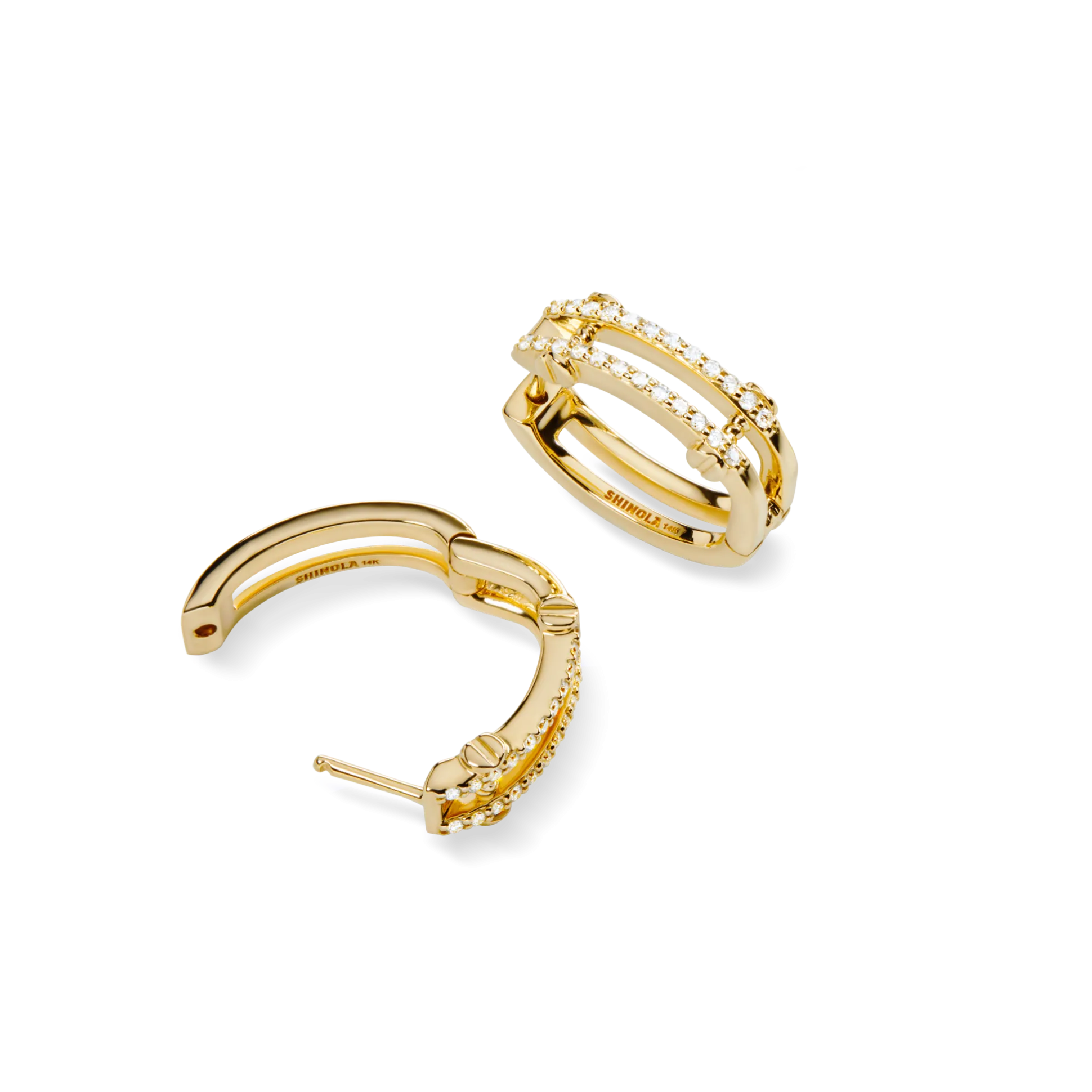 Diamond Pave Rivet Double Row Hoop Earrings