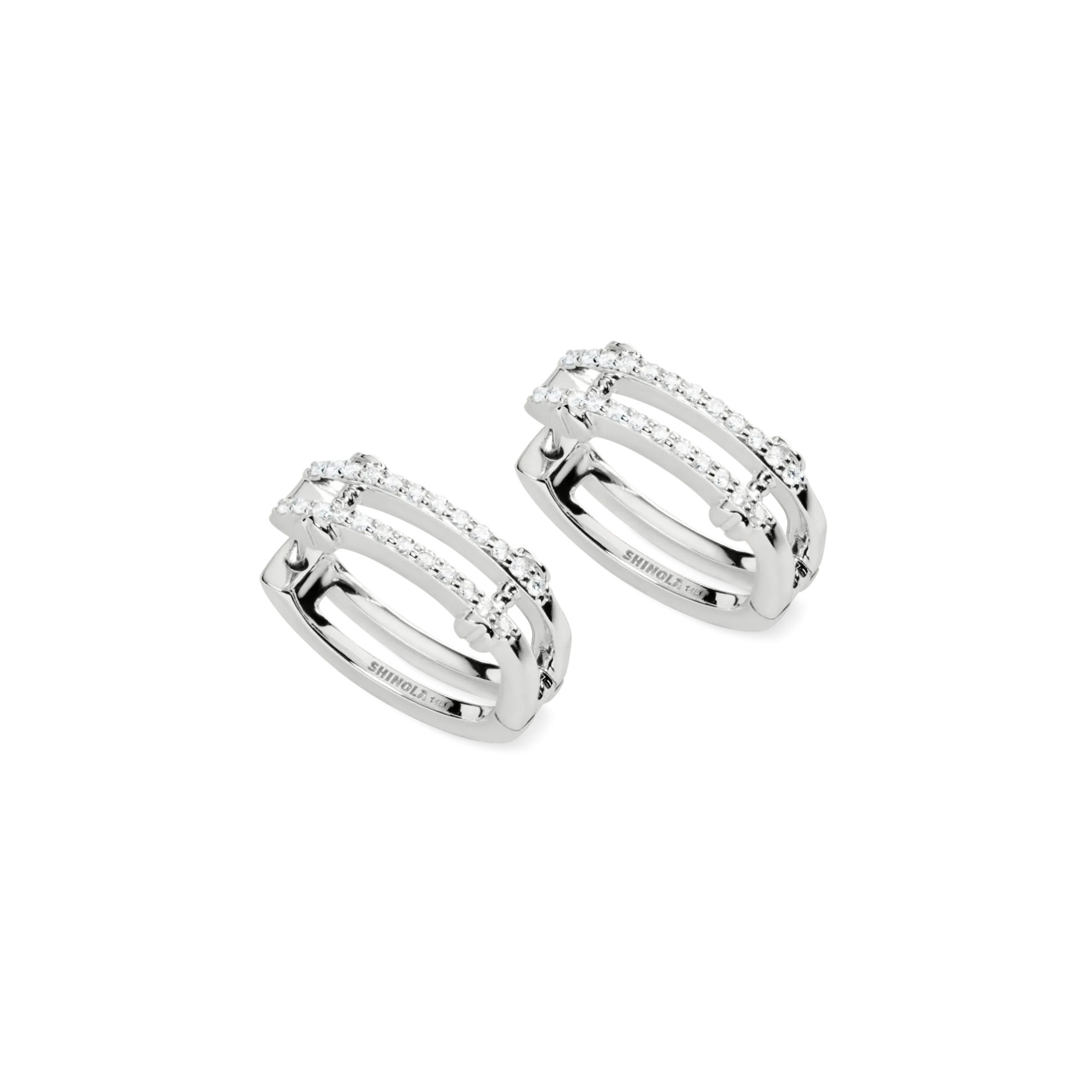 Diamond Pave Rivet Double Row Hoop Earrings